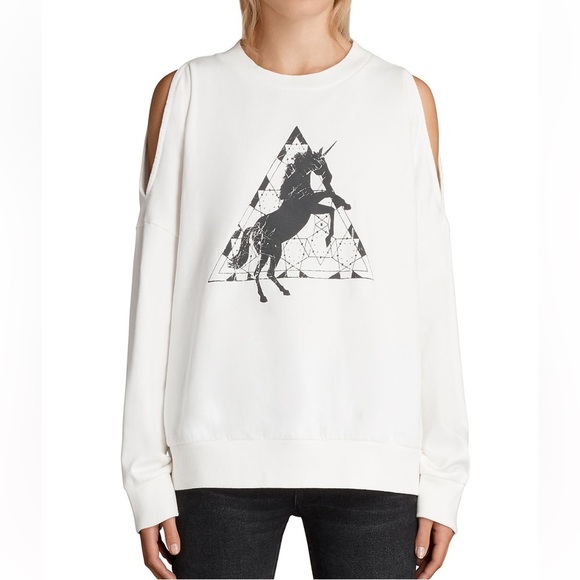 All Saints spectrum Unicorn cutoff shoulder sweatshirt xs - Picture 1 of 6